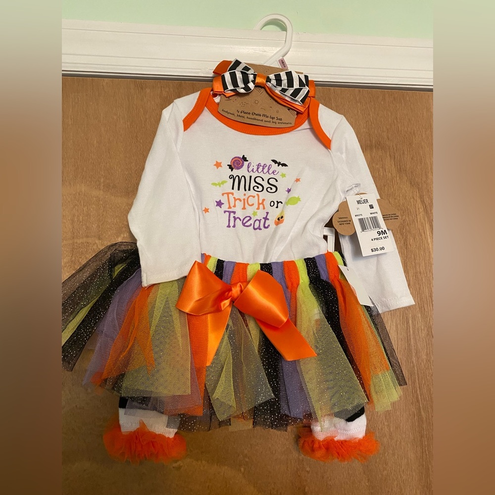 4 piece Baby Essentials “little miss trick or treat” Halloween outfit- 9 months